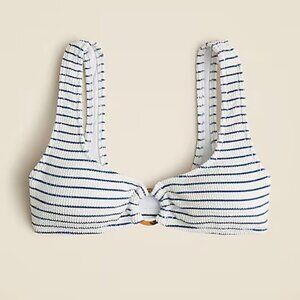 NWT J. Crew Claudia O-ring Scrunchie Bikini Top Blue White Stripe Medium